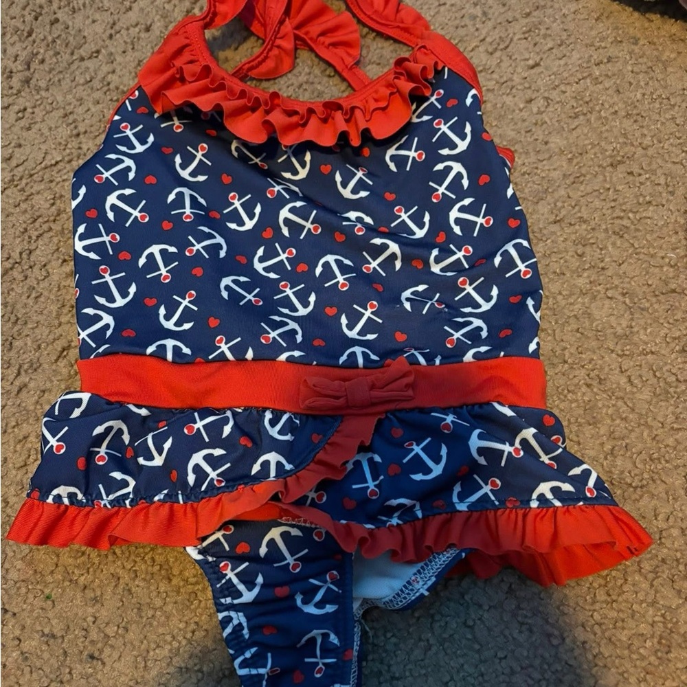 Nautical Anchor Kids Swim One Piece - Red and Blue